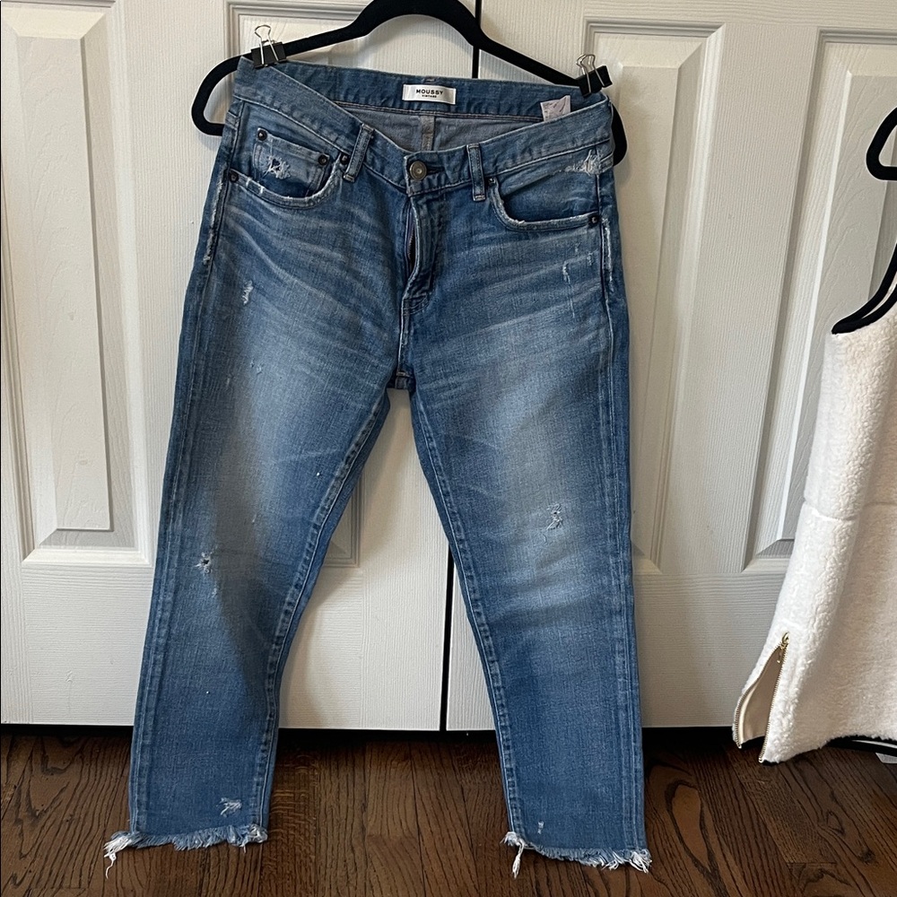 Moussy Blue Distressed Ankle Jeans